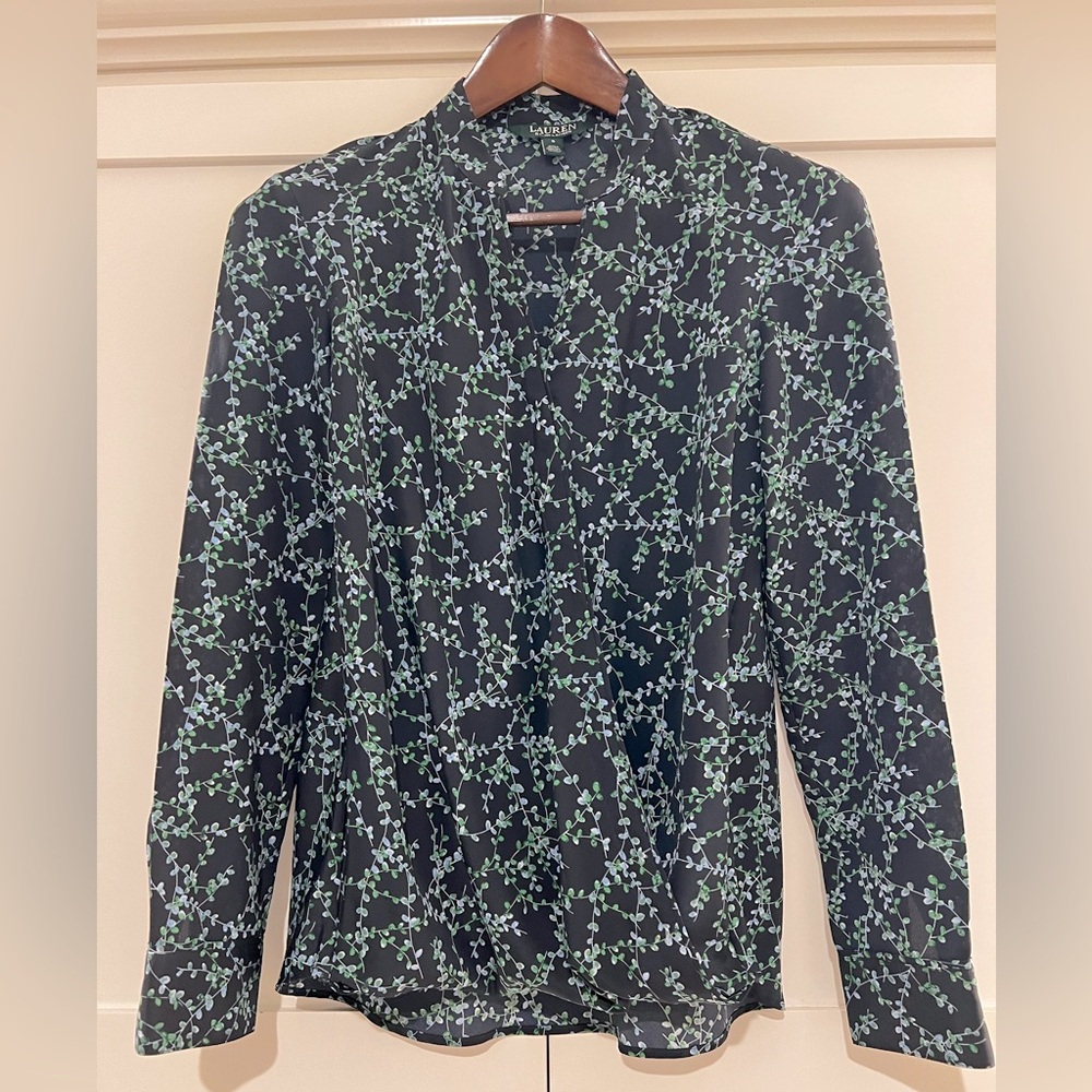 Lauren Ralph‎ Lauren Women’s Floral Faux Wrap Blouse, Sz Small, EUC